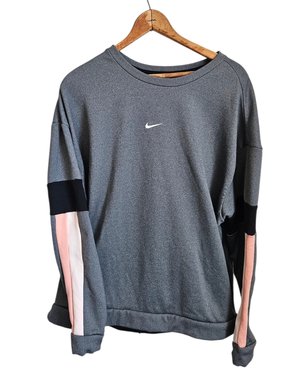 Nike Gray Crewneck Sweatshirt with Black and Pink Colorblock Sleeves, XL